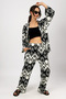 Women's Lycra Wrinkled Fabric Loose Wide Leg Palazzo Trousers Summer 2-Piece Top and Bottom Set Black Buta - 2