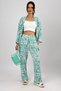 Women's Lycra Wrinkled Fabric Loose Wide Leg Palazzo Trousers Summer 2-Piece Top and Bottom Set Mint Green - 2