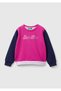 Girl's Fuchsia Mix Regular Cut Crew Neck Sweatshirt with Glitter Logo Print on the Front