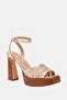 Women's Gold Straw Heeled Sandals - Steady Ankle Strap - 2
