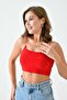 Women's Cotton Fabric Elastic Strap Red Crop Blouse 10530 - 7