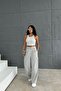 Light Gray Palazzo Cargo Pants - Pocketed - 4