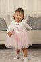 Girl's Peter Pan Collar Long Sleeve Lined Tulle Dress - 6