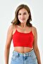 Women's Cotton Fabric Elastic Strap Red Crop Blouse 10530 - 5