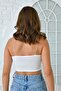 Women's White Stretchy Cotton Fabric Rubber Strap Detail Crop Blouse 10530 - 3