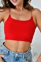 Women's Red Stretchy Cotton Fabric Elastic Strap Detail Crop Blouse 10530 - 2