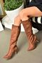 R372453002 Tan Suede Thin Heeled Women's Boots - 2