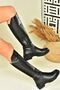Black Genuine Leather Low Heeled Daily Women's Boots N654032803 - 3