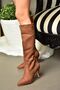 R372453002 Tan Suede Thin Heeled Women's Boots - 4