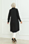 Women's black long sleeve lapel buttoned long hijab tunic - 3