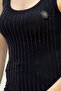 Crystal Stripe Stone Slim Fit Sleeveless T-shirt Thick Strap Black Women's Singlet - 3