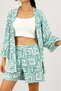 Women's Lycra Wrinkled Fabric Loose Shorts Summer 2-Piece Top and Bottom Set Mint Green - 9