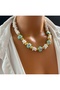 Mother of Pearl Shell Lava Stone Mint Green Basement Bead Evil Eye Necklace - 2