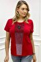 Crew Neck Crystal Stone Large Size Plus Size Cotton Stylish Comfortable Red Women's T-shirt - 2