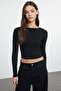Siyah-Ekru İkili Paket Crop/Kısa Fitted/Vücuda Oturan  Örme Bluz TWOAW25BZ00061 - 4