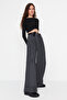 Antrasit Wide Leg/Geniş Paça Yüksek Bel Dokuma Pantolon TWOAW23PL00302 - 7