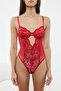 Kırmızı Dantelli Pencere/Cut Out Detaylı Çıtçıtlı Örme Body THMAW23BD00011 - 3