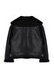 Siyah Oversize Kalıp Peluş Detaylı Suni Deri Biker Ceket Mont TWOAW25MO00037 - 8