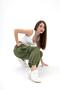 High Waist Waist and Elastic Leg Parachute Fabric Trousers - Khaki - 6