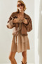 Women's Tan Sleeve Pleated Detail Laminated Bark Coat 2335 60101004 - 8