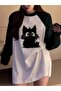 تي شيرت أبيض بأكمام طويلة وطبعة قطة سوداء من Vintage Raglan - 3