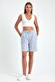 Women's Relaxed Fit Elastic Waist Seasonal Soft Fabric Pocket Gray Long Bermuda Shorts