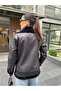 Women's Leather Suede Coat Jacket with Ribbed Belt Detail - 6
