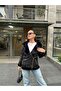 Women's Leather Suede Coat Jacket with Ribbed Belt Detail - 5