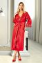 Satin Lace Detailed Nightgown Dressing Gown Double Set 2606 Red - 3
