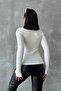 Women's White Finger Detail Long Sleeve Bodysuit - 3