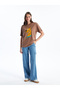 Wideleg Women's Cargo Jeans with Elastic Waist - 2