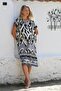 Black-White V-Neck Short Sleeve Allover Printed Woven Casual Dress - 4