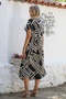 Black-Beige V-Neck Short Sleeve Allover Printed Woven Casual Dress - 8