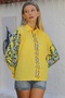 Yellow Shirt Collar, Balloon Sleeves, Buttoned Collar and Sleeves, Embroidered Woven Casual Blouse - 2