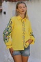 Yellow Shirt Collar, Balloon Sleeves, Buttoned Collar and Sleeves, Embroidered Woven Casual Blouse - 3