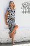 Black-White V-Neck Short Sleeve Allover Printed Woven Casual Dress - 3
