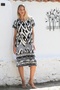 Black-White V-Neck Short Sleeve Allover Printed Woven Casual Dress - 2