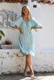 Mint Italian RuFFled Pool Collar Casual Dress - RuFFled Sleeve Skirt - 6