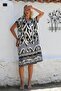Black-White V-Neck Short Sleeve Allover Printed Woven Casual Dress - 5