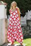 Red-White V-Neck Strappy Pom-Pom Allover Printed Woven Oversize Shalwar Leg Casual Jumpsuit - 3
