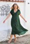 Dark Green V-Neck Short Sleeve Allover Printed Woven Casual Dress - 3