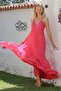 Dark Pink V-Neck Strap Skirt Ruffle Woven Casual Dress - 6