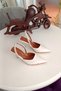 Sedef Leather Stone-Embellished Scarfed 9 cm Square Heel Wedding Women's Shoes - 3