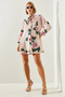 Women's Dusty Rose Scarf Collar Floral Patterned Shirt Dress 21486 60251708 - 2