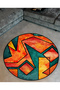 Mira Round Green Red Shapes Detailed Woven Base Modern Decorative Carpet 5604 - 3