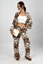 Women's Lycra Wrinkled Fabric Casual Wide Leg Palazzo Trousers Summer 2-Piece Top and Bottom Set Brown