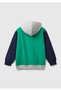 Boy's Green Mix Ribbed Hooded Sweatshirt with Logo Print on the Front - 2