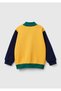Boy's Yellow Logo Printed Hooded Stand Collar Sweatshirt - Pocket and Zipper - 2
