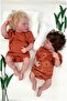 2-Piece Cotton Short Sleeve Snap Fastener Baby Bodysuit Set Ribbed Fabric Hedgehog Cinnamon - 2