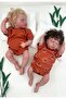 2-Piece Cotton Short Sleeve Snap Fastener Baby Bodysuit Set Ribbed Fabric Hedgehog Cinnamon